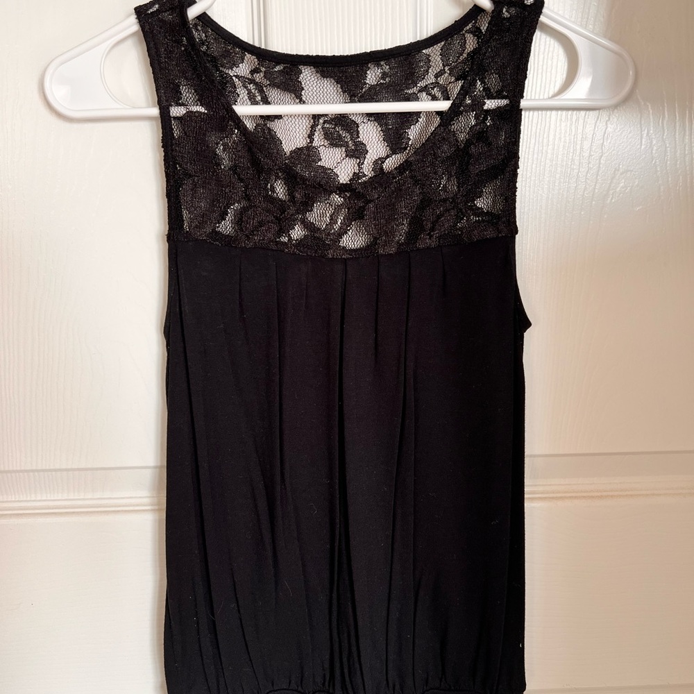 Black Express Lace Yoke Banded Tank Top